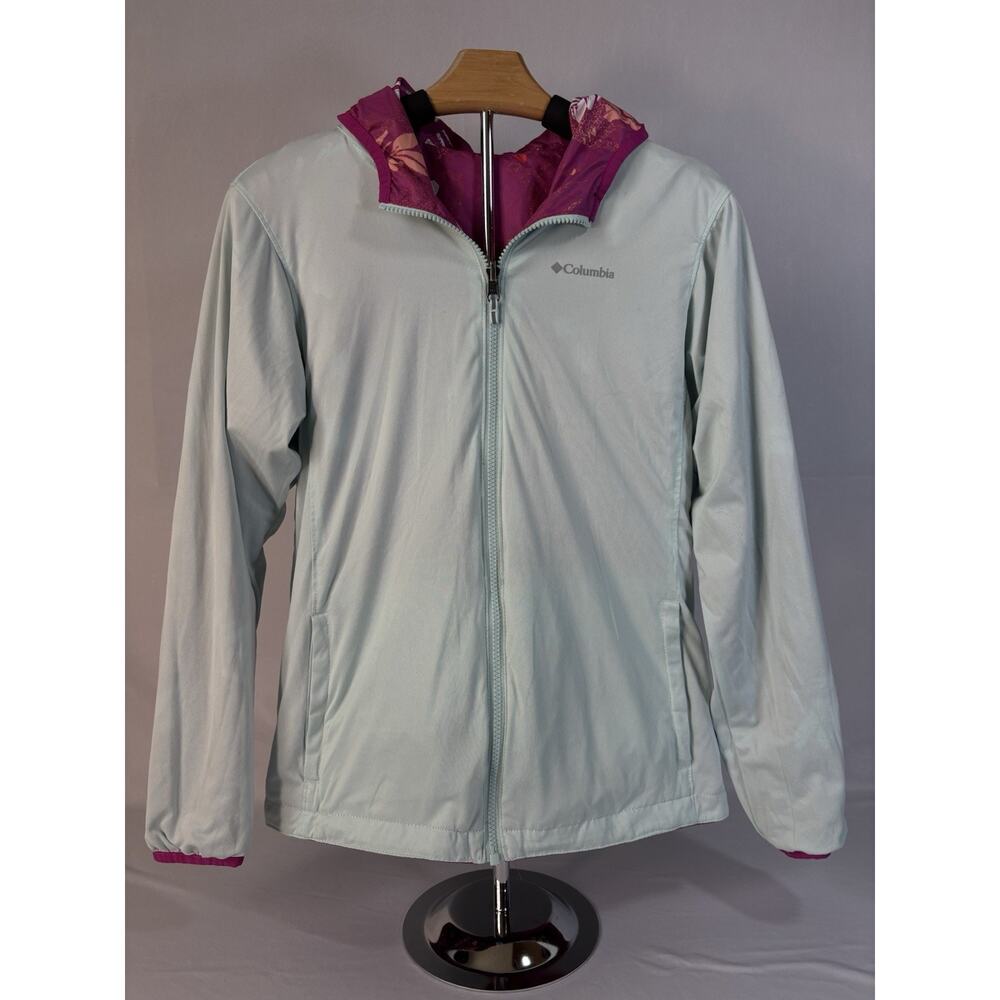 Columbia Girls Purple Floral Hooded Windbreaker Jacket Full Zip Size L 14/16 - Picture 6 of 13